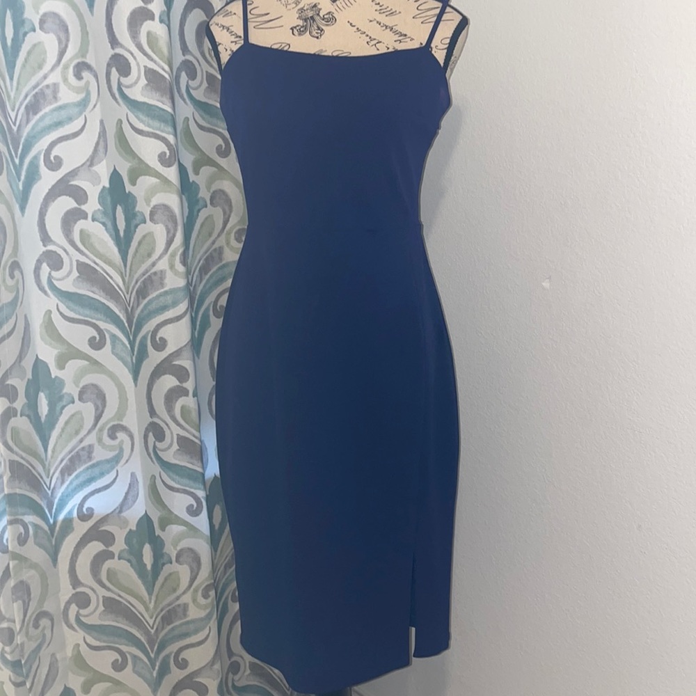 NWOT Express Blue Midi Dress W/ Slit Sz M